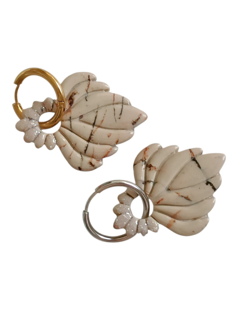 L'Atelier de Patricia - Boucles d'Oreilles Interchangeables où pampille - Feuille Zen beige