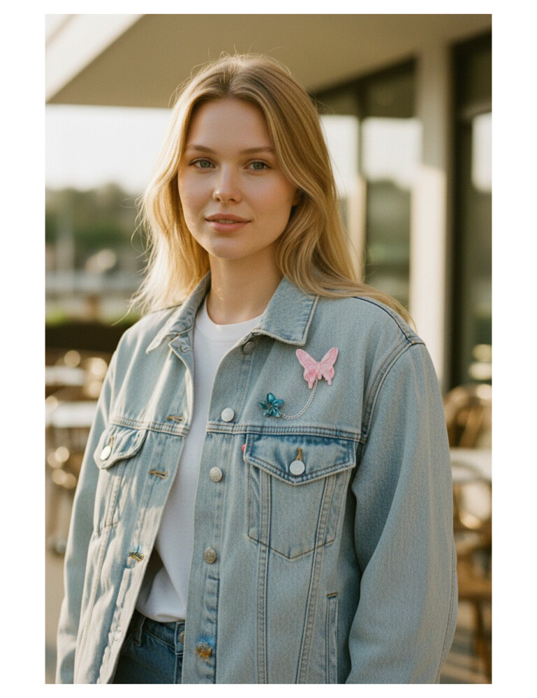 L'Atelier de Patricia - Broche Papillon & Fleur Rose et bleu