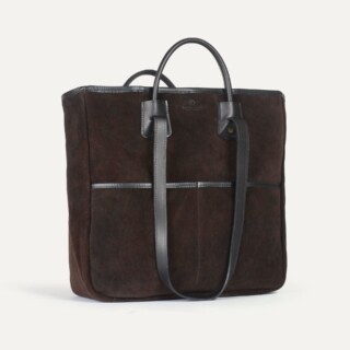 Cabas Meline / Cuir Velours – Marron Foncé par la marque Bleu de Chauffe Bleu de Chauffe - Cabas Meline / Cuir Velours – Marron Foncé