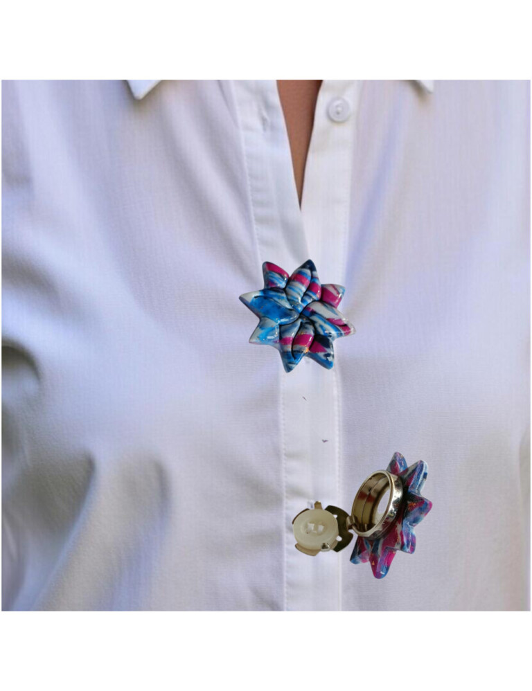 L'Atelier de Patricia - Cache bouton chemise -Couvre-bouton étoile multicolore Bleu marine