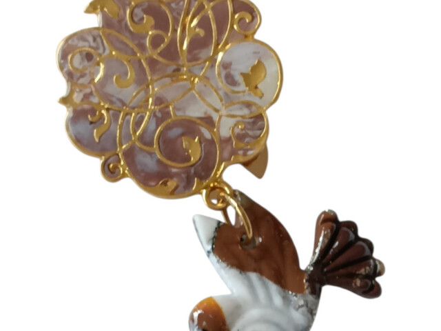 L'Atelier de Patricia - Cache-Bouton Nuage Rêveur et Oiseau Marron clair