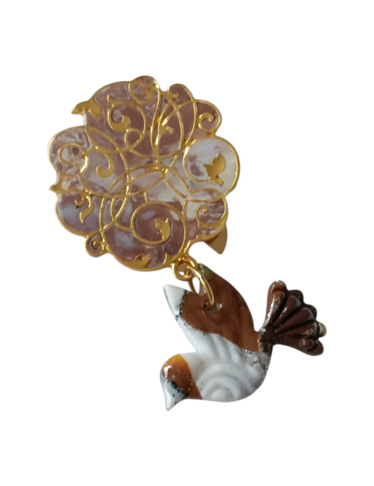 L'Atelier de Patricia - Cache-Bouton Nuage Rêveur et Oiseau Marron clair