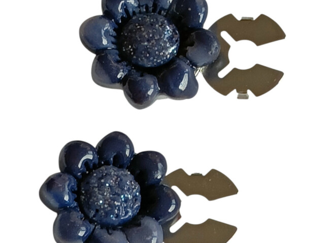 L'Atelier de Patricia - Cache-boutons- Fleur Indigo Glamour Bleu marine