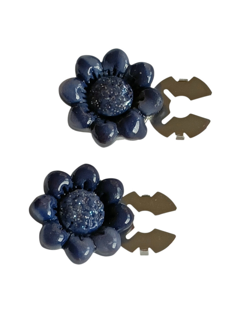 L'Atelier de Patricia - Cache-boutons- Fleur Indigo Glamour Bleu marine