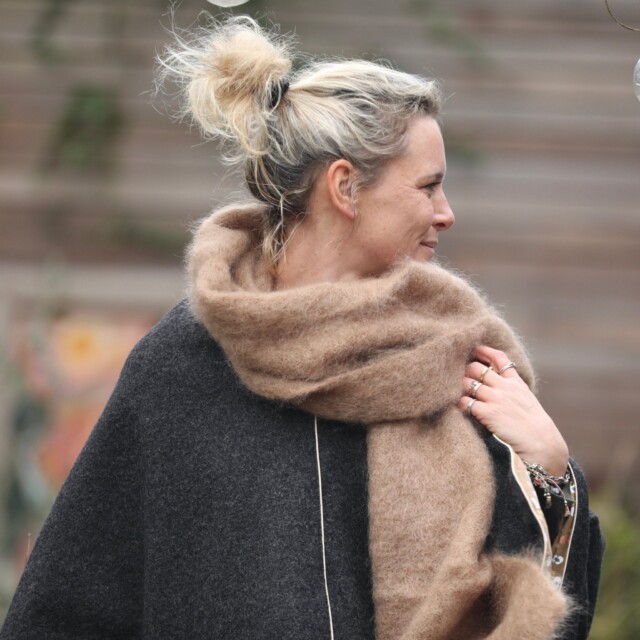 Quintessence - Cape midi Eugénie - laine bouillie gris anthracite / velours milleraies léo millefleurs