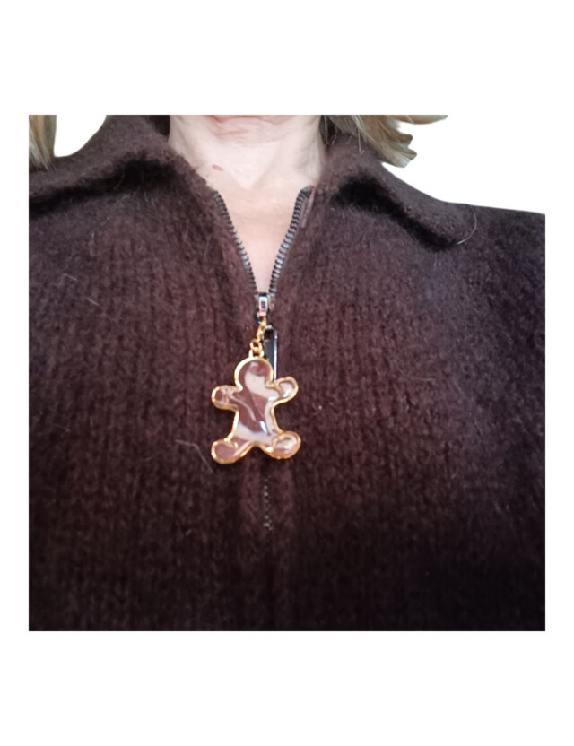 L’atelier de Patricia - Charm Bonhomme Pain d’Épice Marbré Choco-Vanille Doré Marron clair, blanc, doré