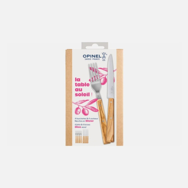 Opinel - Coffret 8 pièces OPINEL La Table au Soleil Olivier 4 fouchettes Sylve et 4 couteaux Bon Appétit