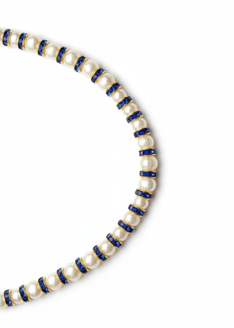 NEIJE - Collier Madame Bovary Perles de Culture et Diamants Bleus