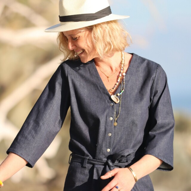 Quintessence - Combinaison Erika jean de coton bleu lourd