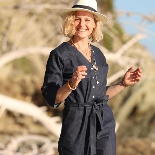 Quintessence - Combinaison Erika jean de coton bleu lourd