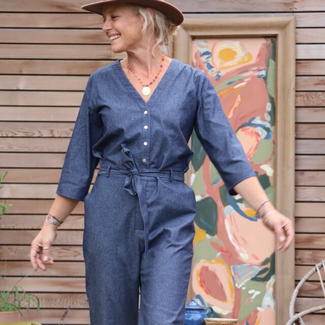 Quintessence - Combinaison Erika jean de coton bleu léger