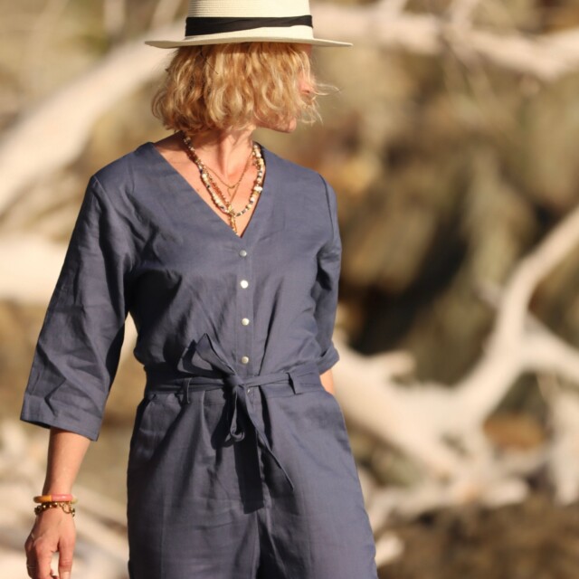 Quintessence - Combinaison Erika lin lavé bleu lavande