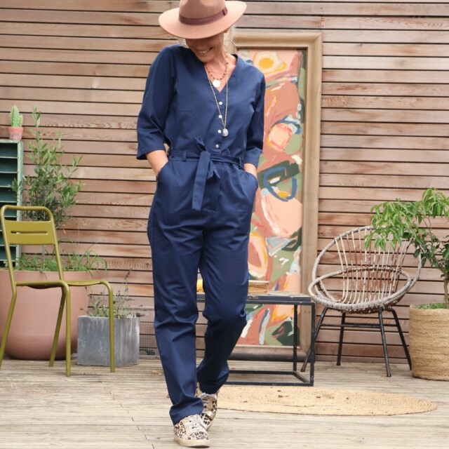 Quintessence - Combinaison Erika sergé de coton bleu nuit