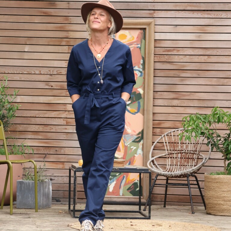 Quintessence - Combinaison Erika sergé de coton bleu nuit