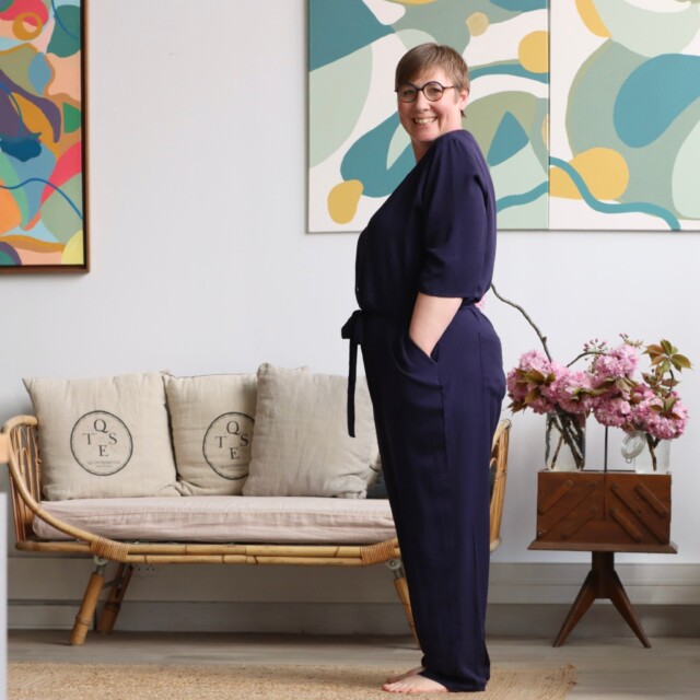 Quintessence - Combinaison Erika sergé de coton gris bleuté