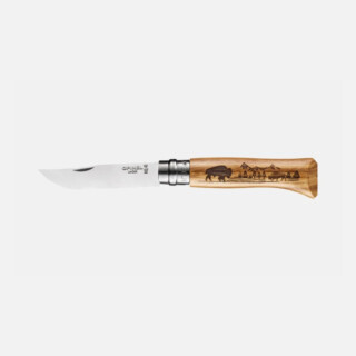Opinel - Couteau pliant fermant OPINEL n°8 Tradition gravé Animalia America en chêne Bison
