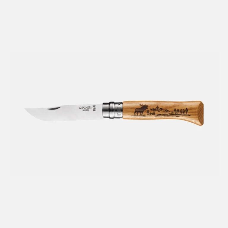 OPINEL - Couteau pliant fermant OPINEL n°8 Tradition gravé Animalia America en chêne Elan