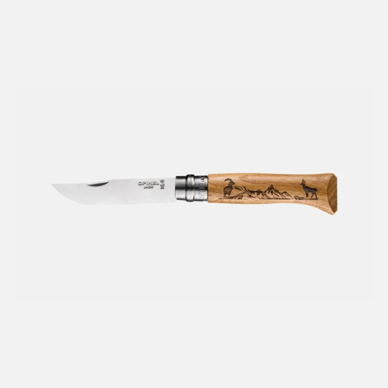 OPINEL - Couteau pliant fermant OPINEL n°8 Tradition gravé Animalia en chêne Chamois