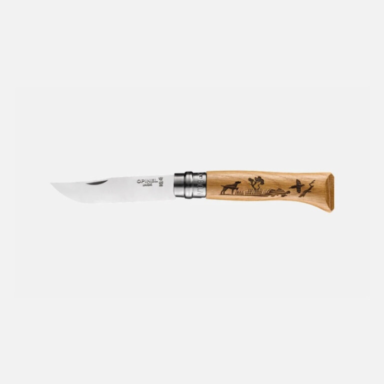 OPINEL - Couteau pliant fermant OPINEL n°8 Tradition gravé Animalia en chêne Chien
