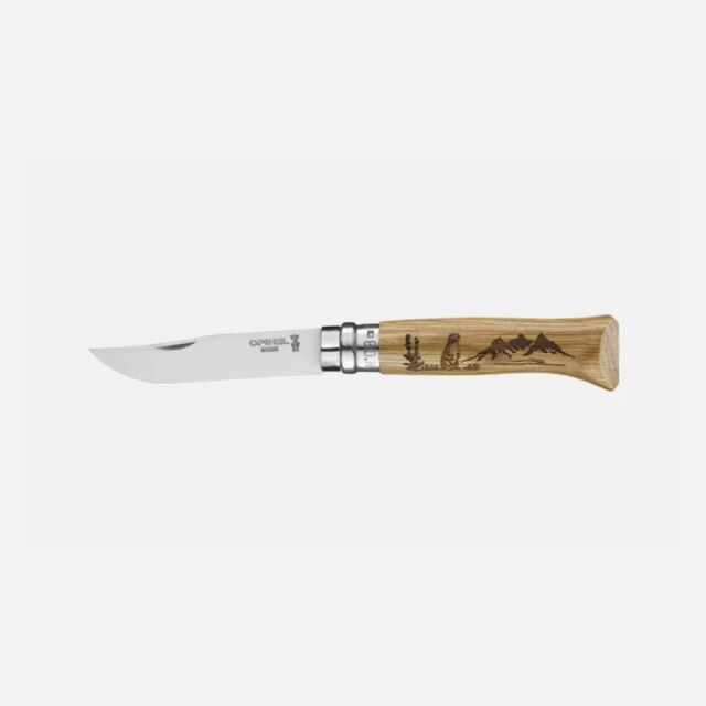 Opinel - Couteau pliant fermant OPINEL n°8 Tradition gravé Animalia en chêne Marmotte
