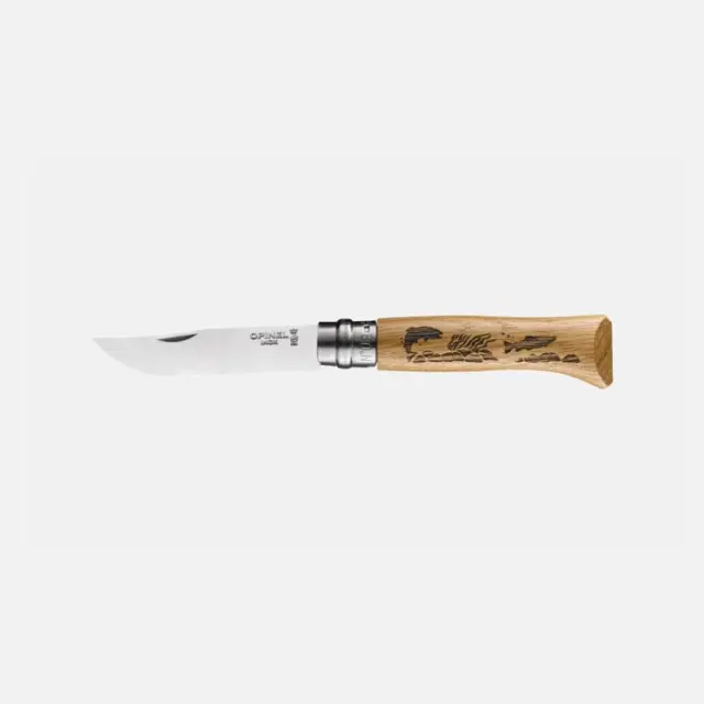 Opinel - Couteau pliant fermant OPINEL n°8 Tradition gravé Animalia en chêne Poisson