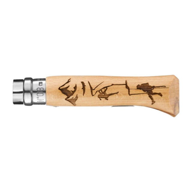 OPINEL - Couteau pliant fermant OPINEL n°8 Tradition gravé sport Escalade en hêtre