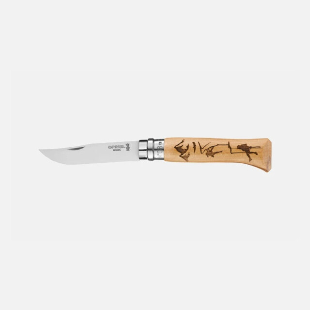 Opinel - Couteau pliant fermant OPINEL n°8 Tradition gravé sport Escalade en hêtre