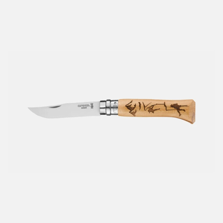 OPINEL - Couteau pliant fermant OPINEL n°8 Tradition gravé sport Escalade en hêtre