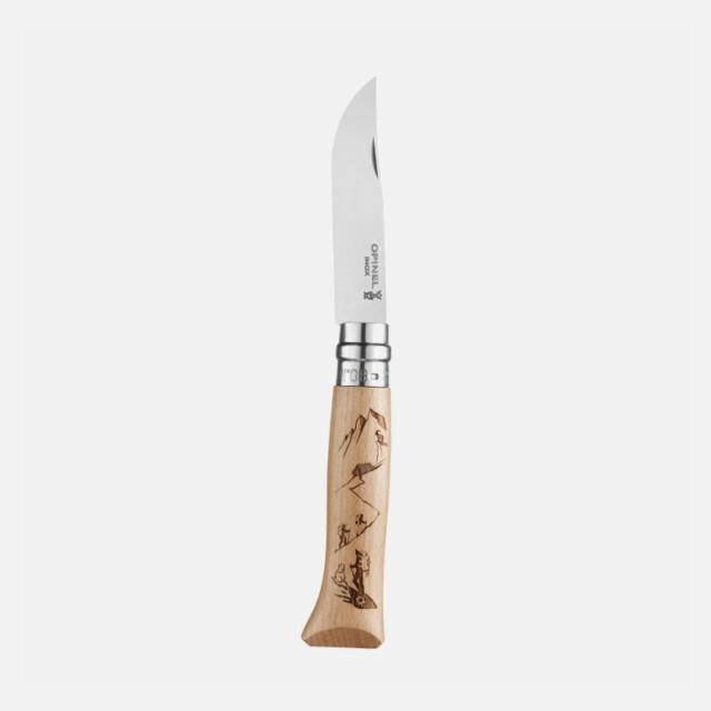 OPINEL - Couteau pliant fermant OPINEL n°8 Tradition gravé sport Rando en hêtre