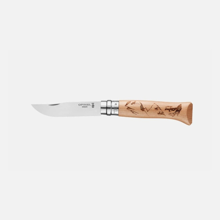 OPINEL - Couteau pliant fermant OPINEL n°8 Tradition gravé sport Rando en hêtre