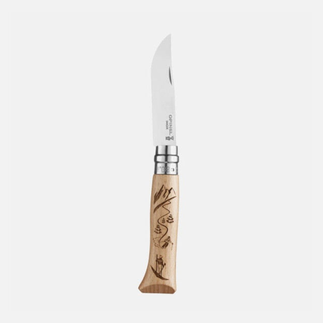 OPINEL - Couteau pliant fermant OPINEL n°8 Tradition gravé sport Ski en hêtre