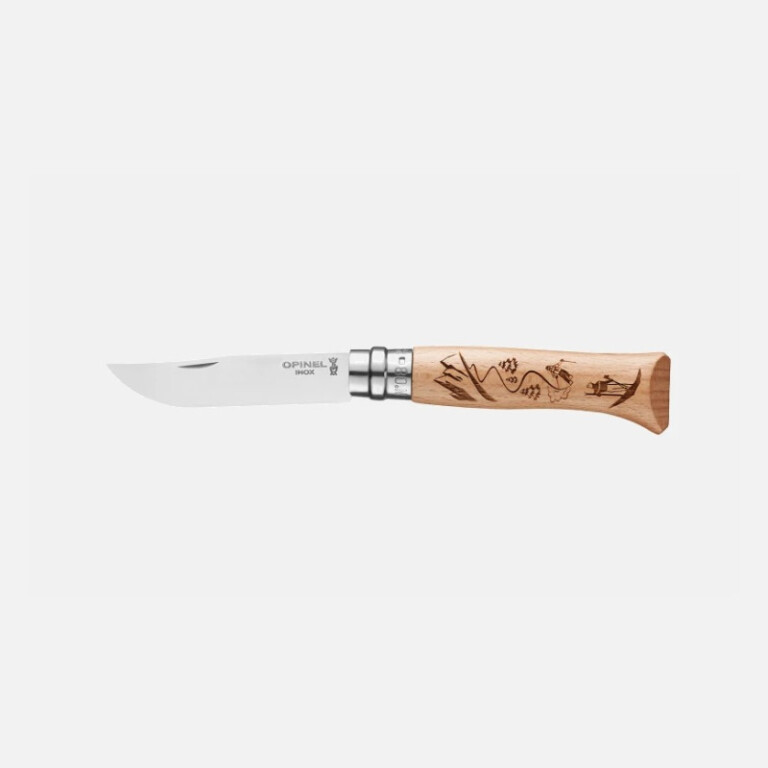 OPINEL - Couteau pliant fermant OPINEL n°8 Tradition gravé sport Ski en hêtre