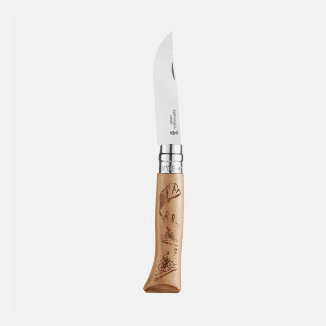 OPINEL - Couteau pliant fermant OPINEL n°8 Tradition gravé sport Vélo en hêtre