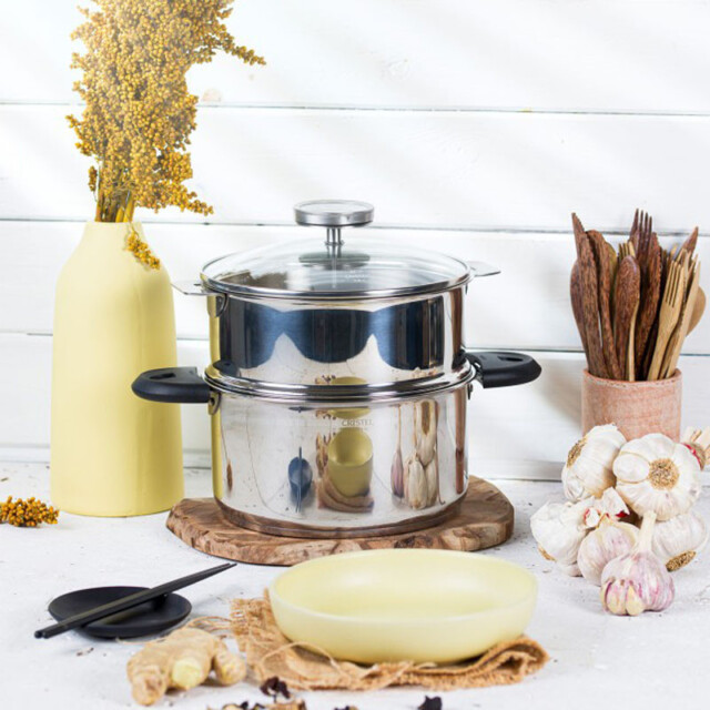 CRISTEL - Cuiseur vapeur Cristel BIOME avec 2 anses Mutine - 2 tailles 3 coloris