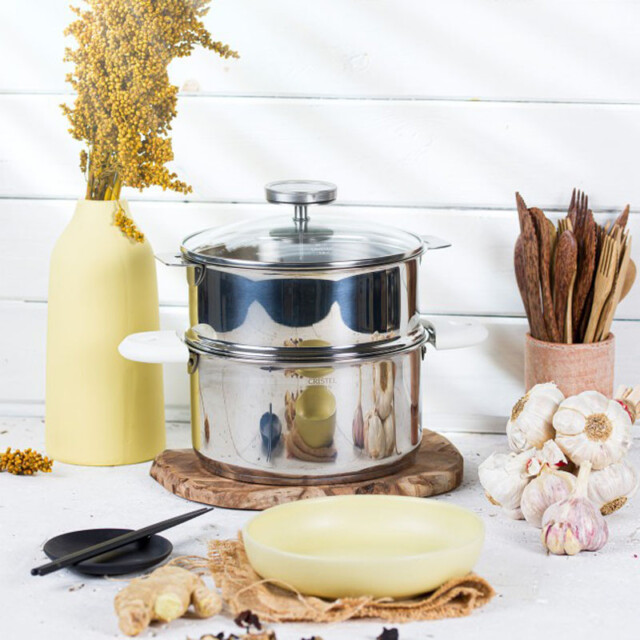 CRISTEL - Cuiseur vapeur Cristel BIOME avec 2 anses Mutine - 2 tailles 3 coloris