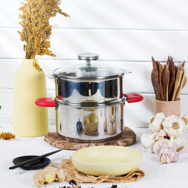 CRISTEL - Cuiseur vapeur Cristel BIOME avec 2 anses Mutine - 2 tailles 3 coloris