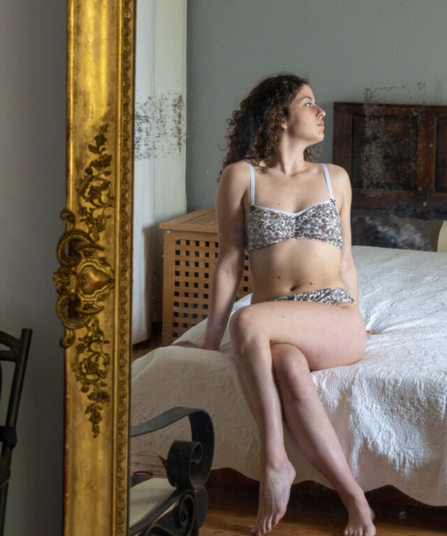 Fleurs Pois et Cie - Soutien-gorge sans armature 100% coton made in France – Rouge/Bleu/Marron/Doré