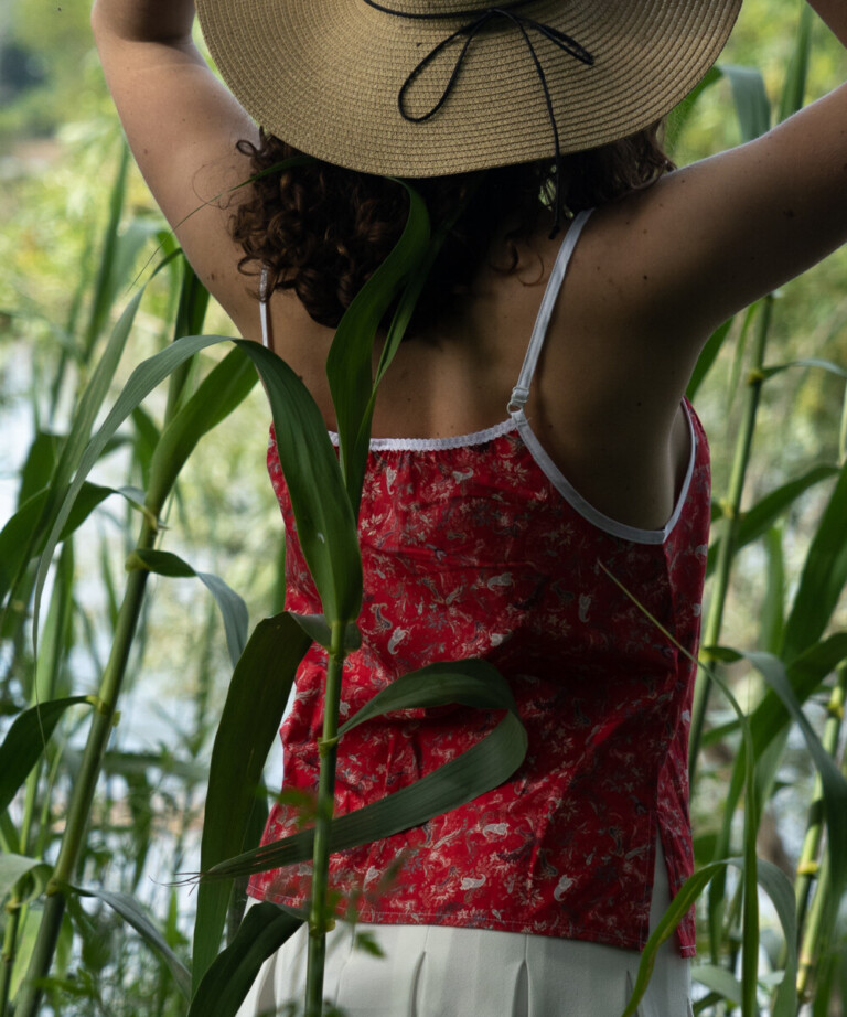 Fleurs Pois & Cie - Caraco femme 100% coton bio de fabrication française - Rouge/Blanc/Gris