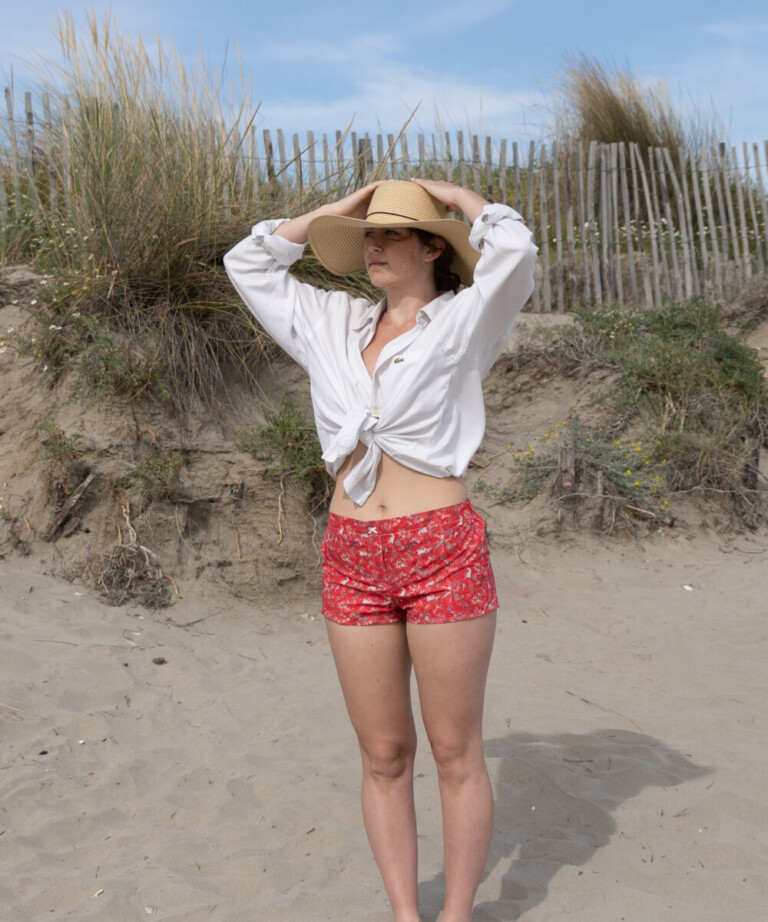 Fleurs Pois & Cie - Shorty 100% coton made in France - Rouge/Blanc/Gris