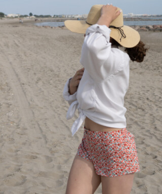 Fleurs Pois et Cie - Shorty 100% coton made in France  Rouge/Rose/Blanc/vert foncé