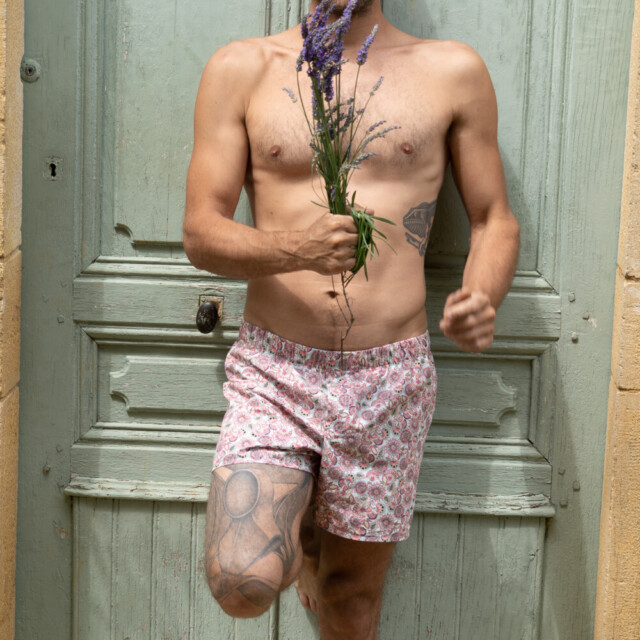 Fleurs Pois & Cie - Caleçon 100% coton coupe américaine  made in France. - Rose