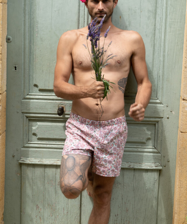 Fleurs Pois & Cie - Caleçon 100% coton coupe américaine  made in France. - Rose