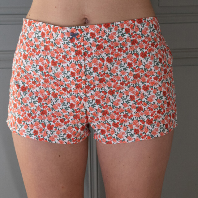 Fleurs Pois & Cie - Shorty 100% coton made in France - Rouge/Rose/Blanc/vert foncé