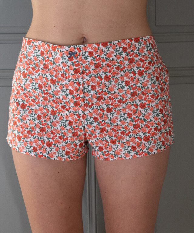 Fleurs Pois & Cie - Shorty 100% coton made in France - Rouge/Rose/Blanc/vert foncé