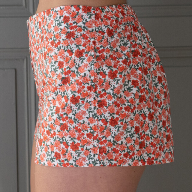 Fleurs Pois & Cie - Shorty 100% coton made in France - Rouge/Rose/Blanc/vert foncé