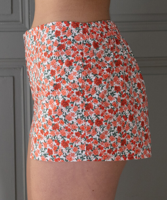 Fleurs Pois & Cie - Shorty 100% coton made in France - Rouge/Rose/Blanc/vert foncé