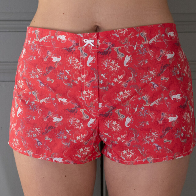 Fleurs Pois & Cie - Shorty 100% coton made in France - Rouge/Blanc/Gris