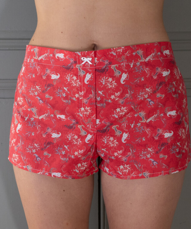 Fleurs Pois & Cie - Shorty 100% coton made in France - Rouge/Blanc/Gris