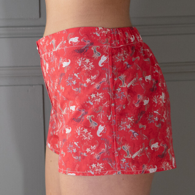 Fleurs Pois & Cie - Shorty 100% coton made in France - Rouge/Blanc/Gris