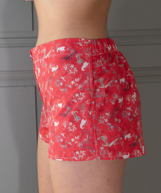 Fleurs Pois & Cie - Shorty 100% coton made in France - Rouge/Blanc/Gris